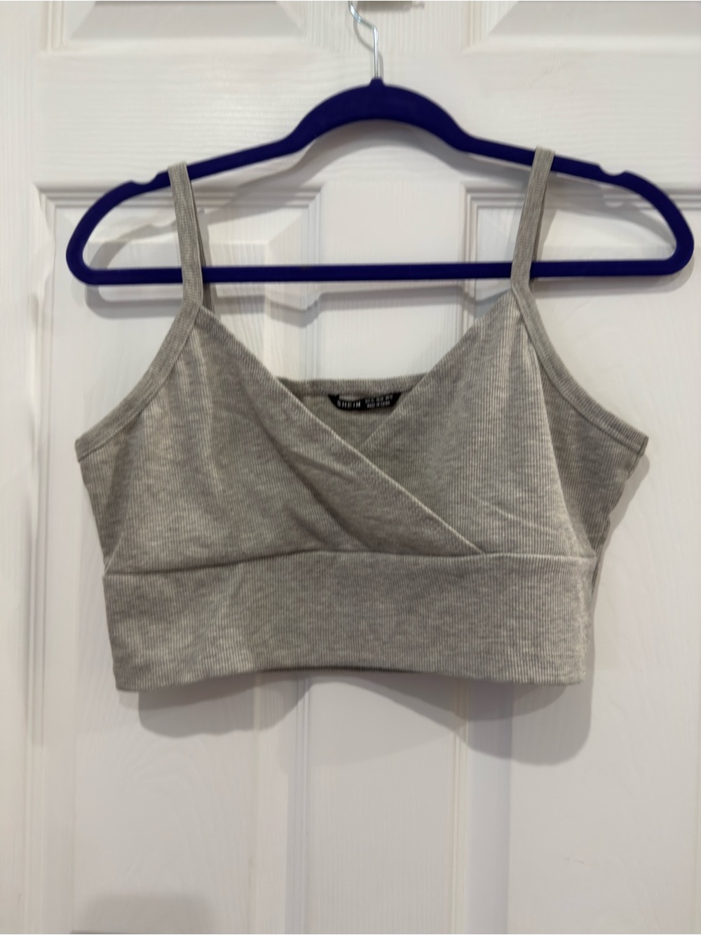 Heather Gray Ribbed Crossover V-Neck Cropped Cami Tank Top